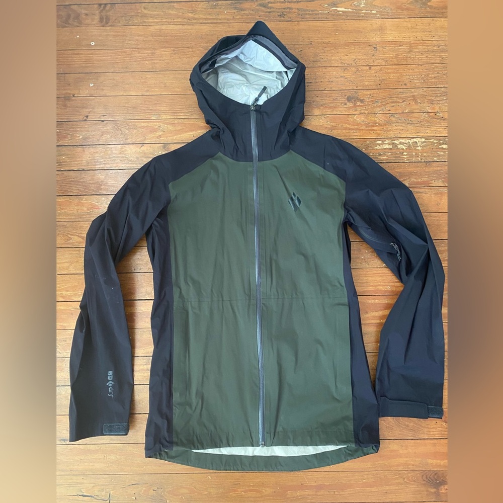 Black Diamond Men’s Stormline Stretch Rain Shell Jacket Small Green Black